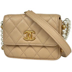 Chanel Shoulder Bag Quilted CC Logo Leather Beige