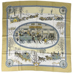 Hermes Carre 90 Lhiver en Poste Scarf Winter Mail Carriage Silk White Multicolor