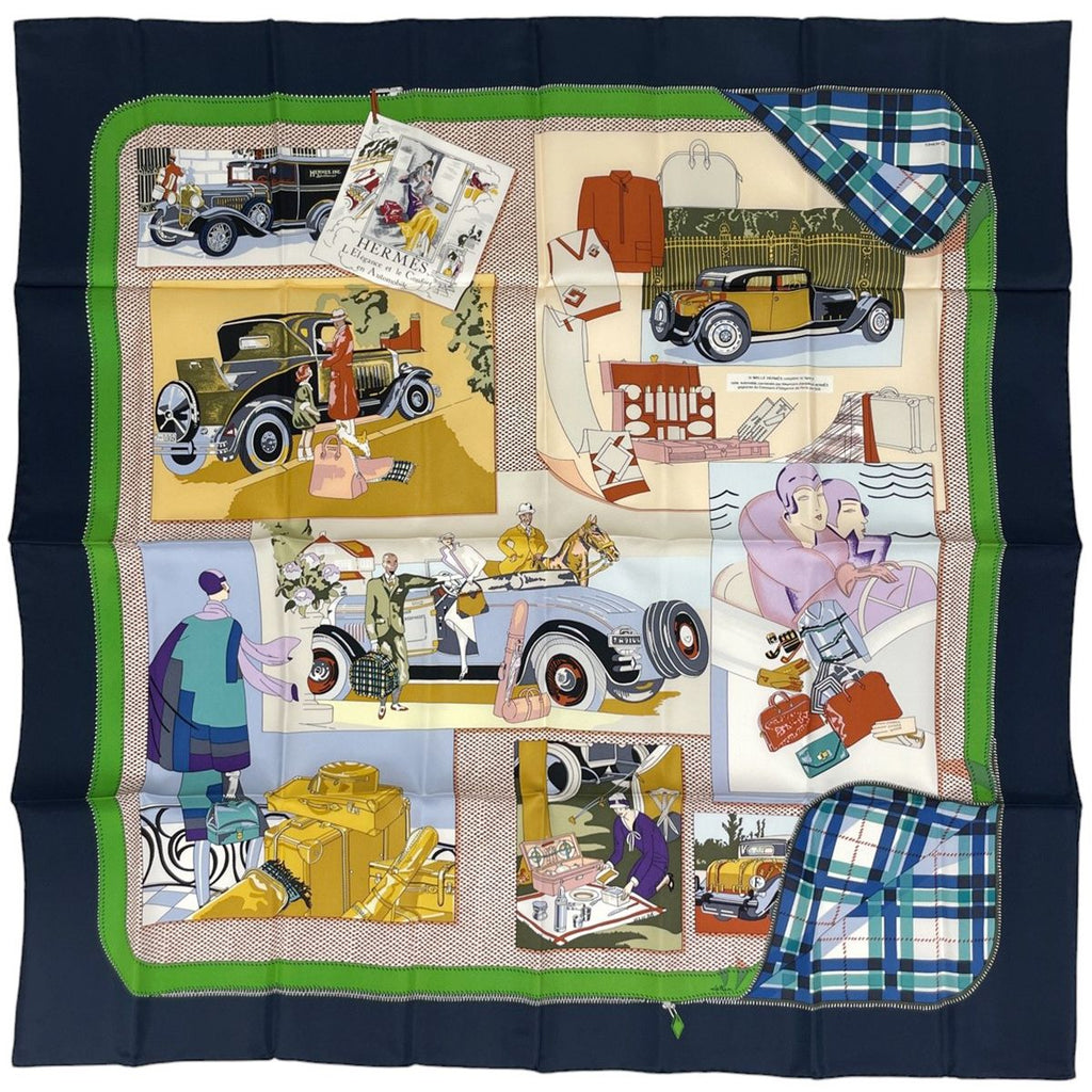Hermes Carre 90 L Elegance Et le Confort en Automobile Scarf Comfort Silk Navy