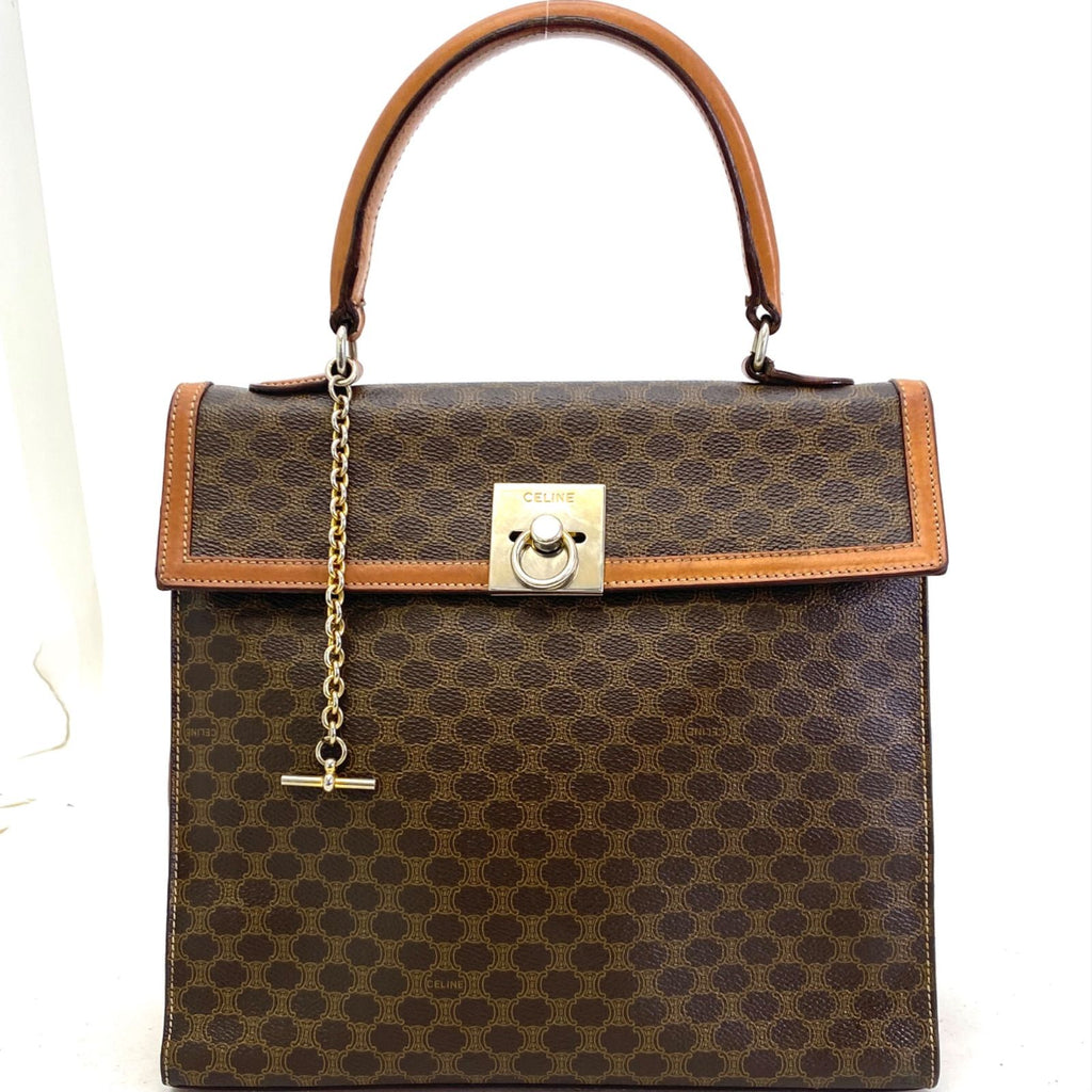Celine Macadam Handbag Vintage Turnlock Brown