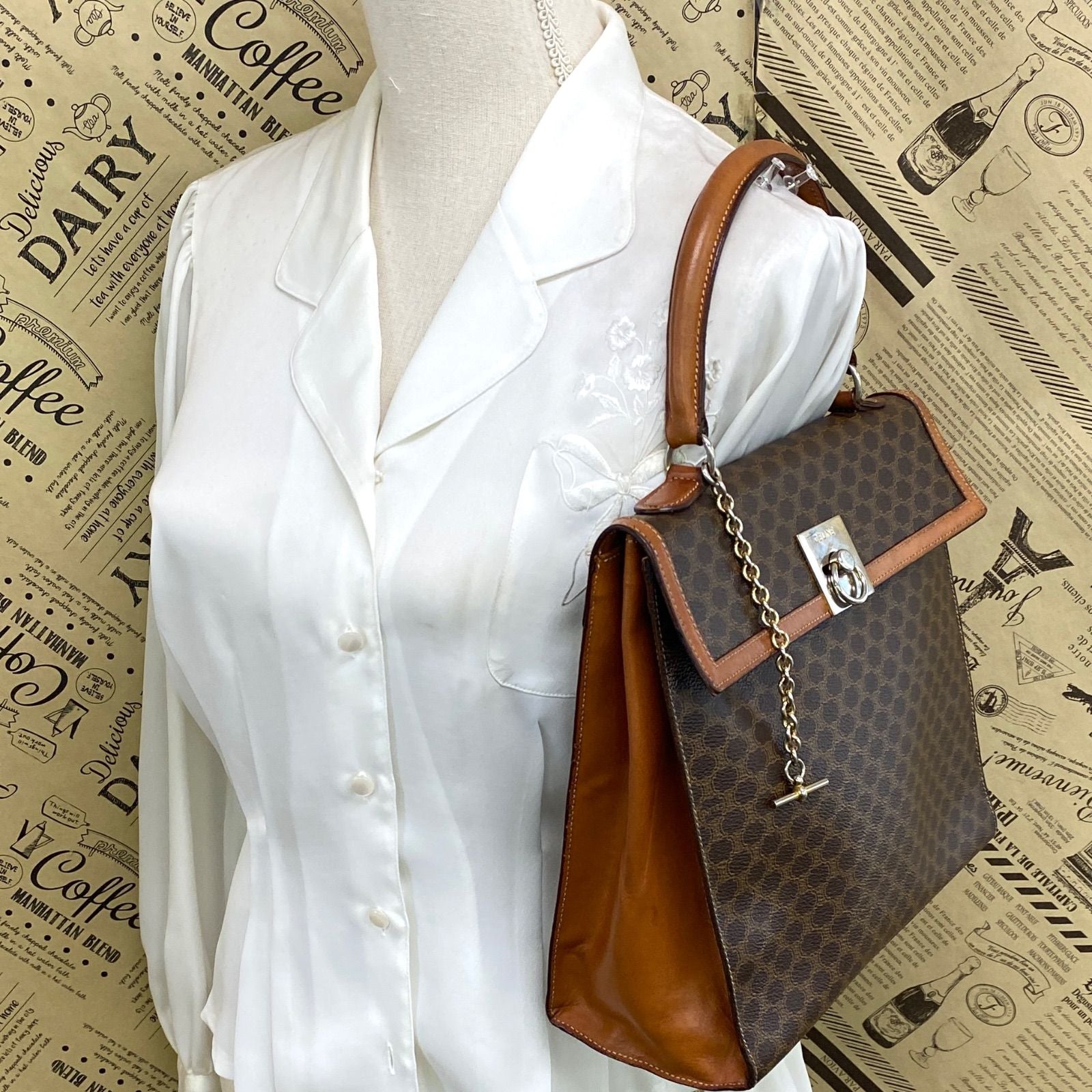 Celine Macadam Handbag Vintage Turnlock Brown — view 3