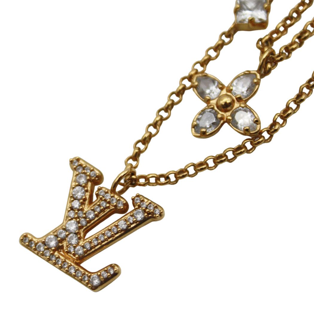 Louis Vuitton Necklace LV Gold Rhinestone Layering Style