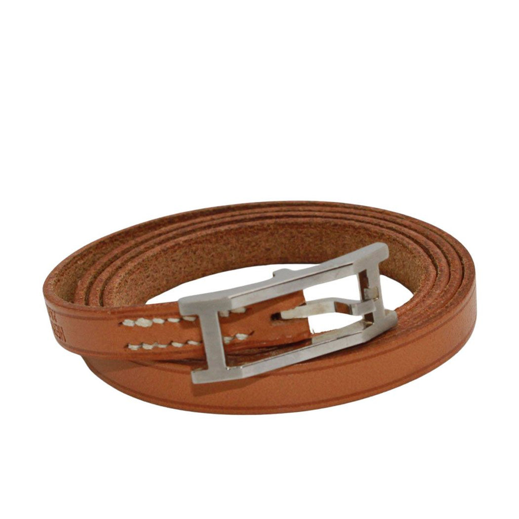 Hermes Bracelet Hapi 3 Leather Brown Silver Belt Type Simple