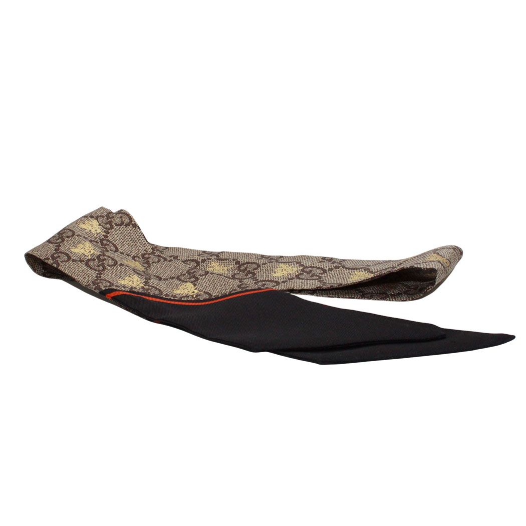 Gucci Scarf Silk GG Bee Neck Bow Gray Navy — view 4