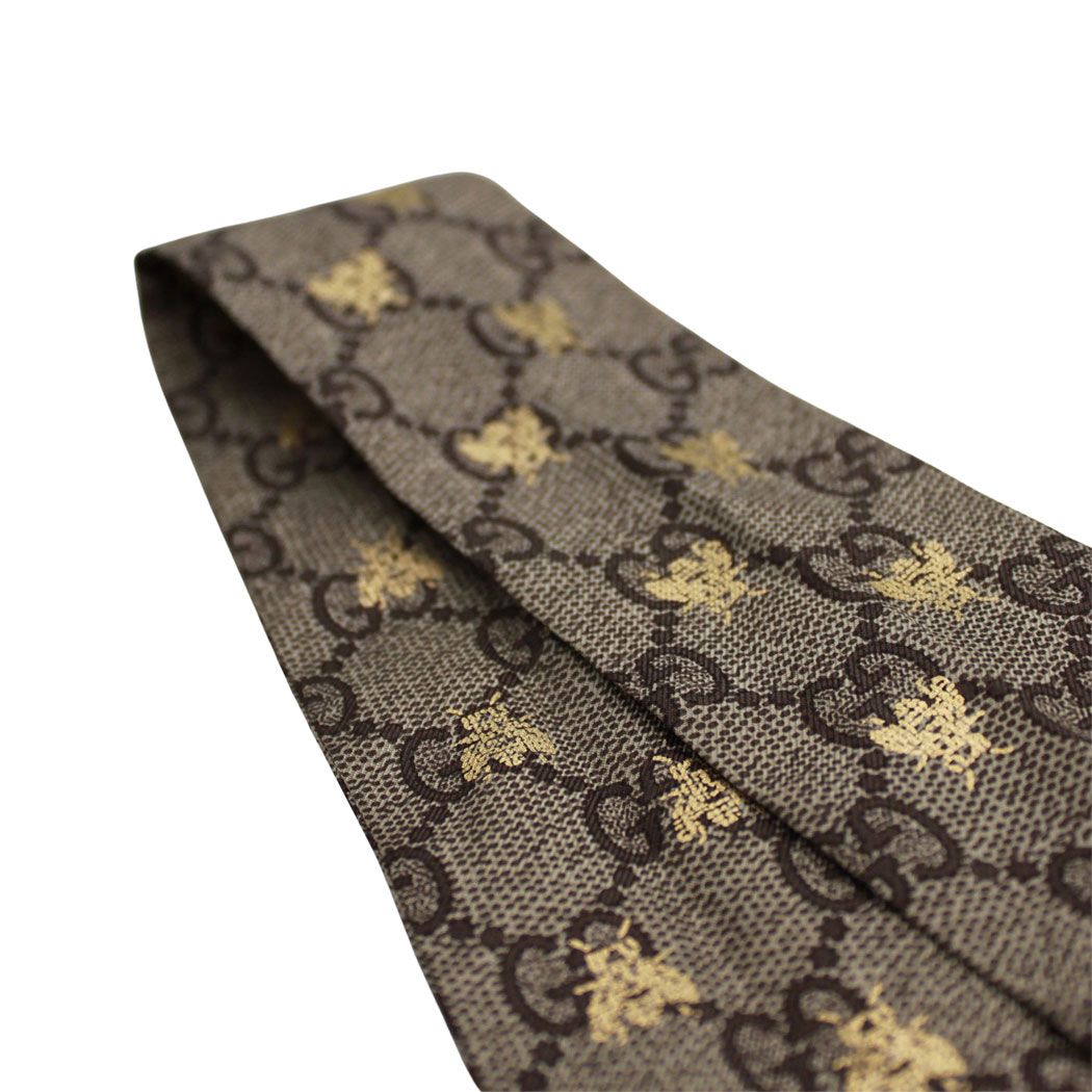 Gucci Scarf Silk GG Bee Neck Bow Gray Navy — view 3