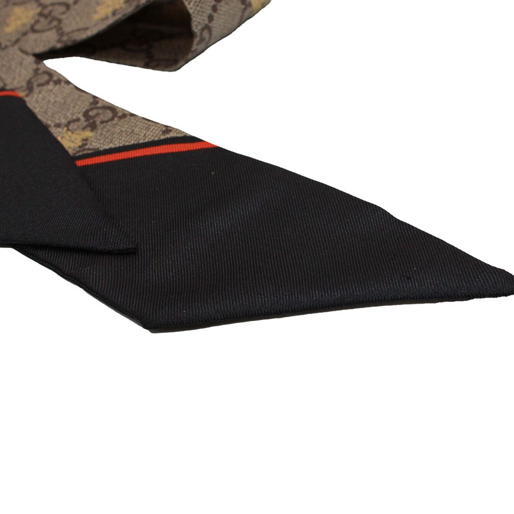 Gucci Scarf Silk GG Bee Neck Bow Gray Navy — view 5
