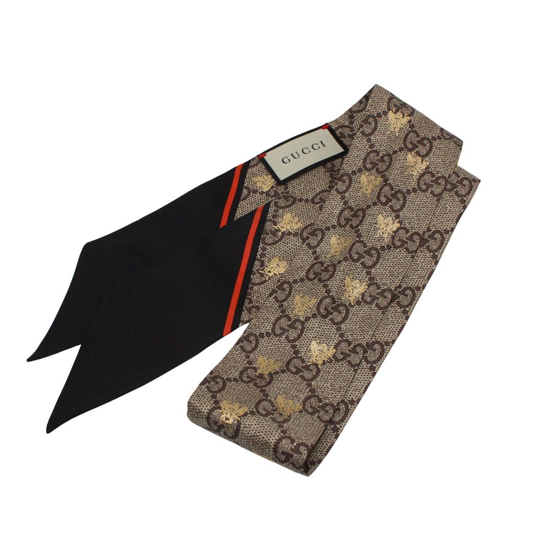 Gucci Scarf Silk GG Bee Neck Bow Gray Navy — view 2