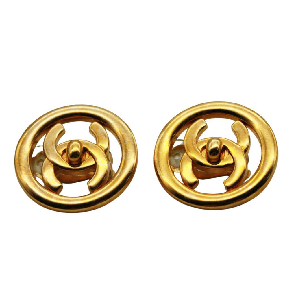 Chanel Earrings Gold Plated Large CC Logo 97 — view 3