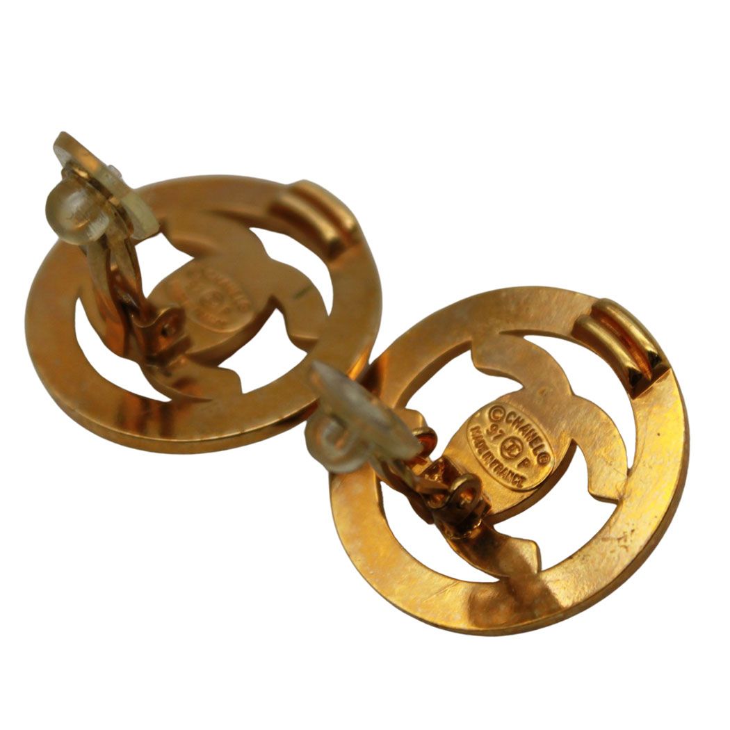 Chanel Earrings Gold Plated Large CC Logo 97 — view 6