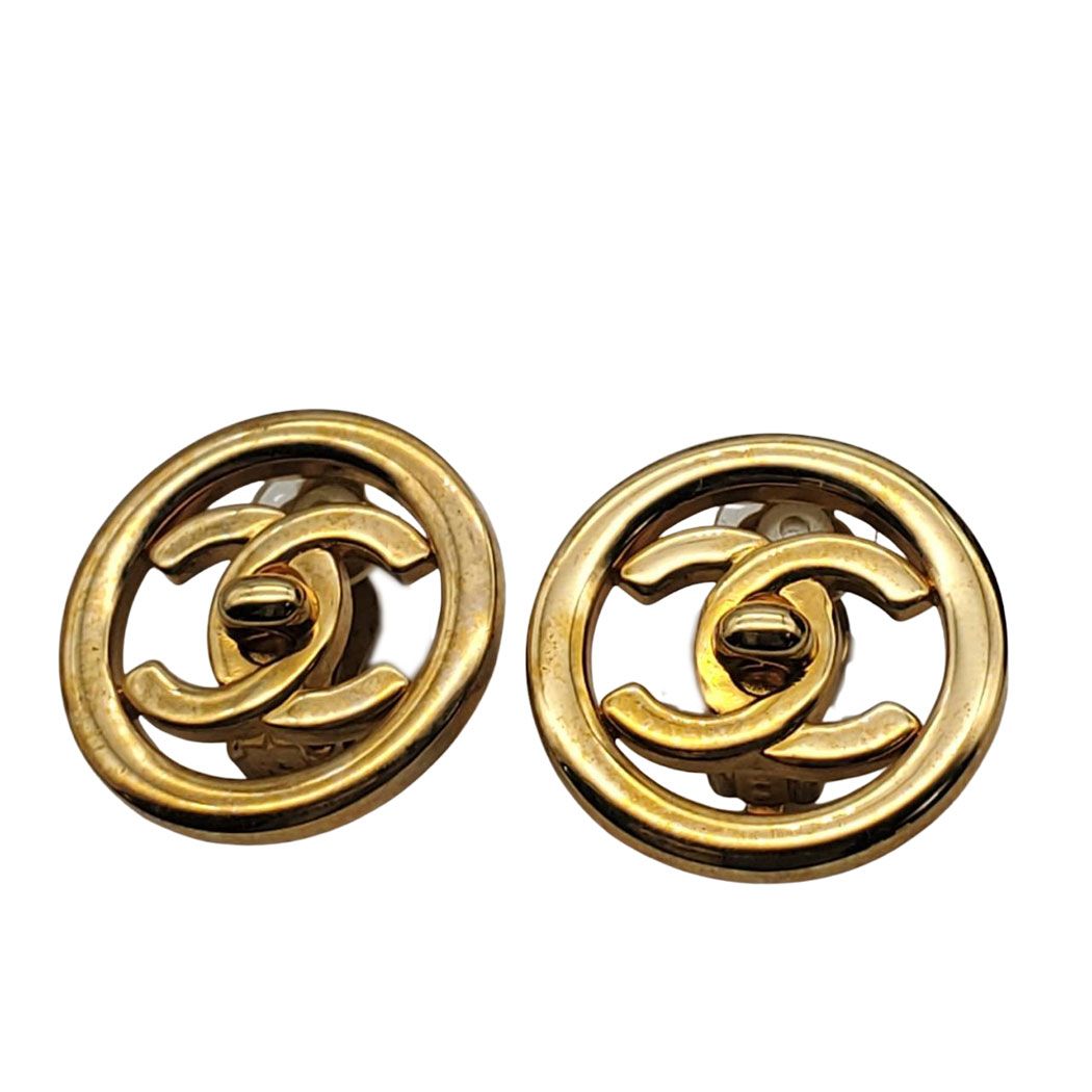 Chanel Earrings Gold Plated Large CC Logo 97 — view 2