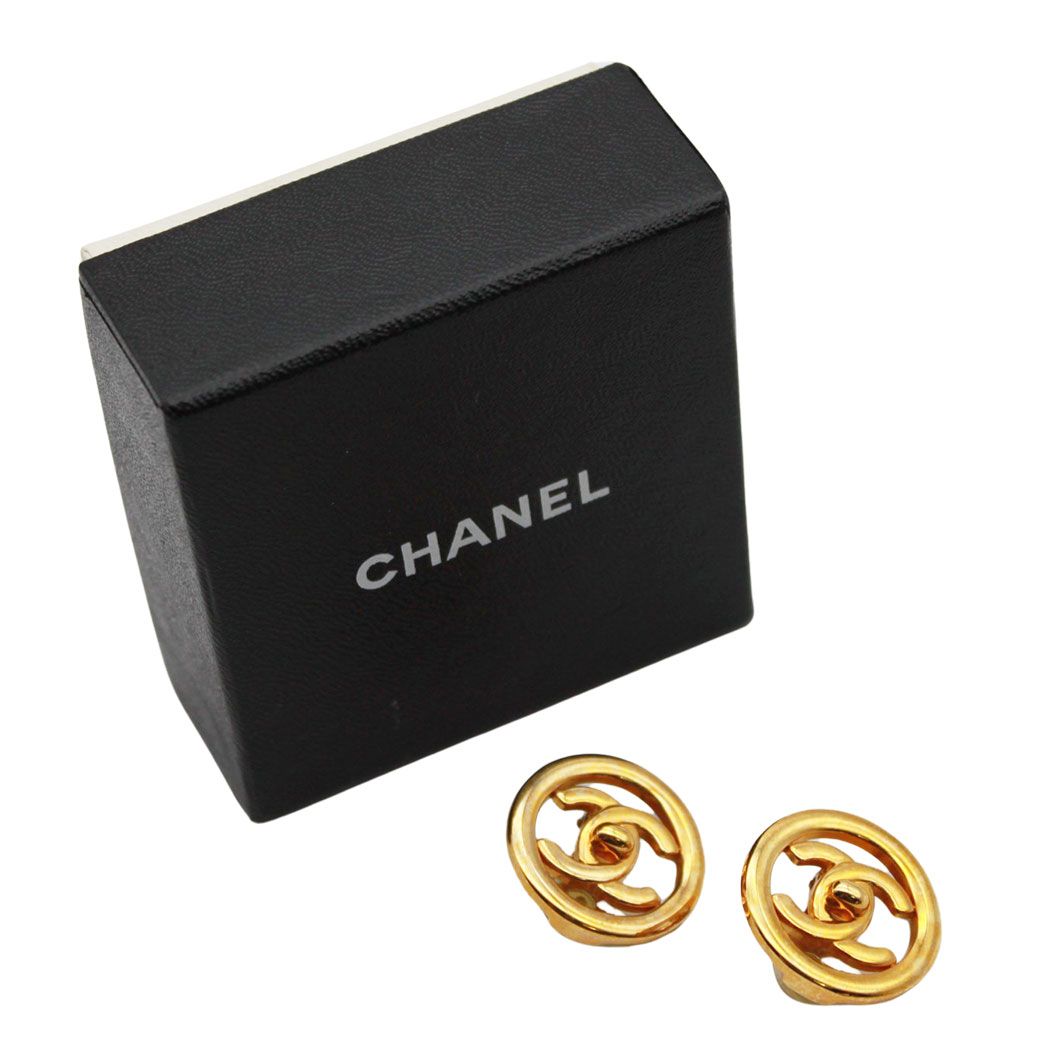 Chanel Earrings Gold Plated Large CC Logo 97 — view 8