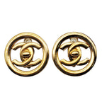 Chanel Earrings Gold Plated Large CC Logo 97