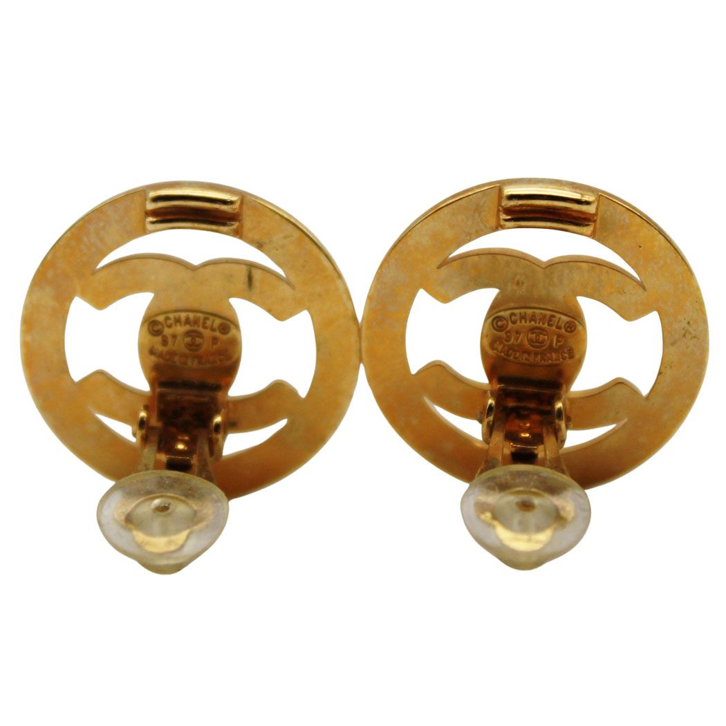 Chanel Earrings Gold Plated Large CC Logo 97 — view 7
