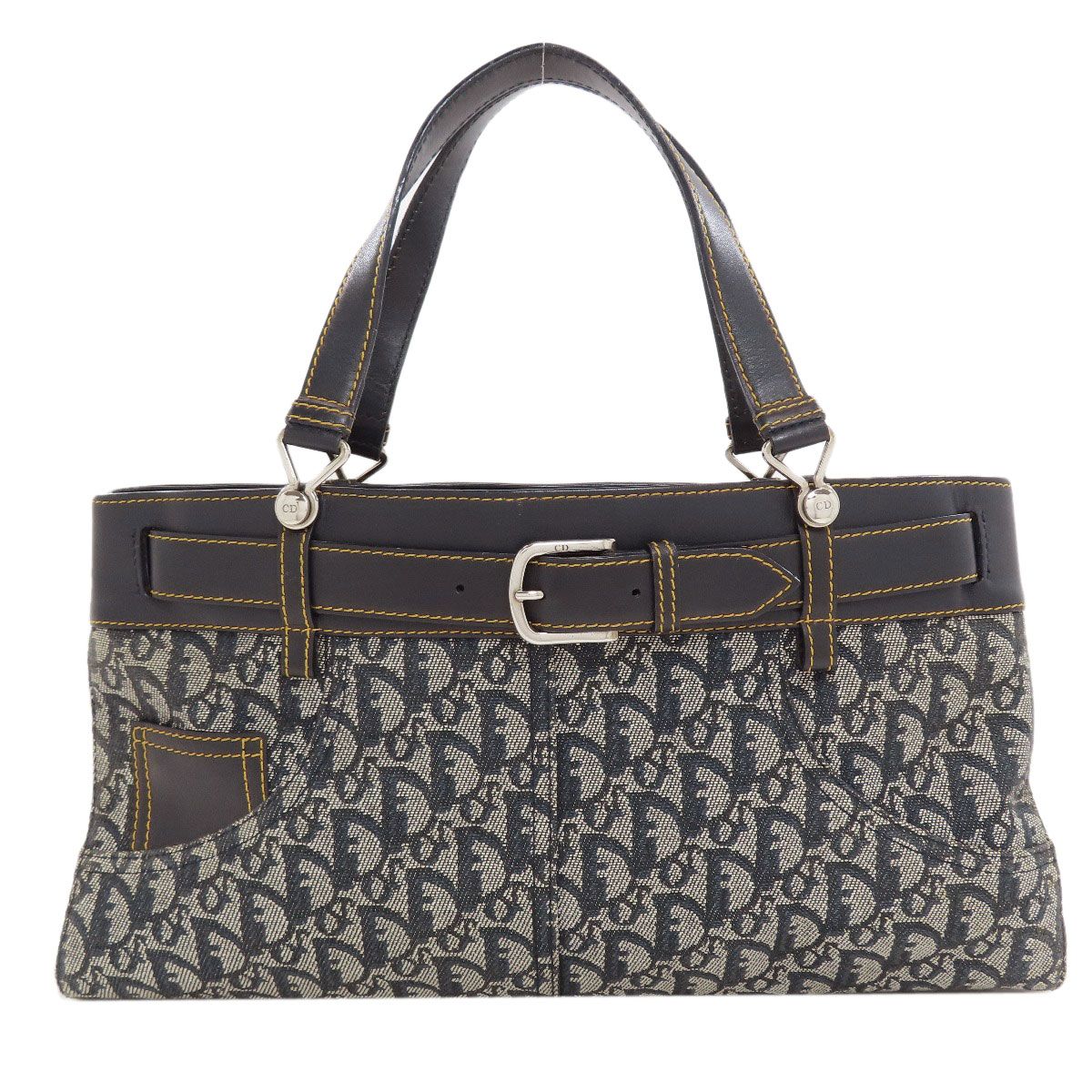 Dior Belt Tote Bag Trotter Print Canvas Leather