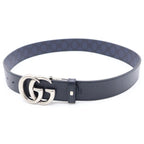 Gucci Interlocking G Buckle Leather Belt Navy GG Supreme Silver — view 5