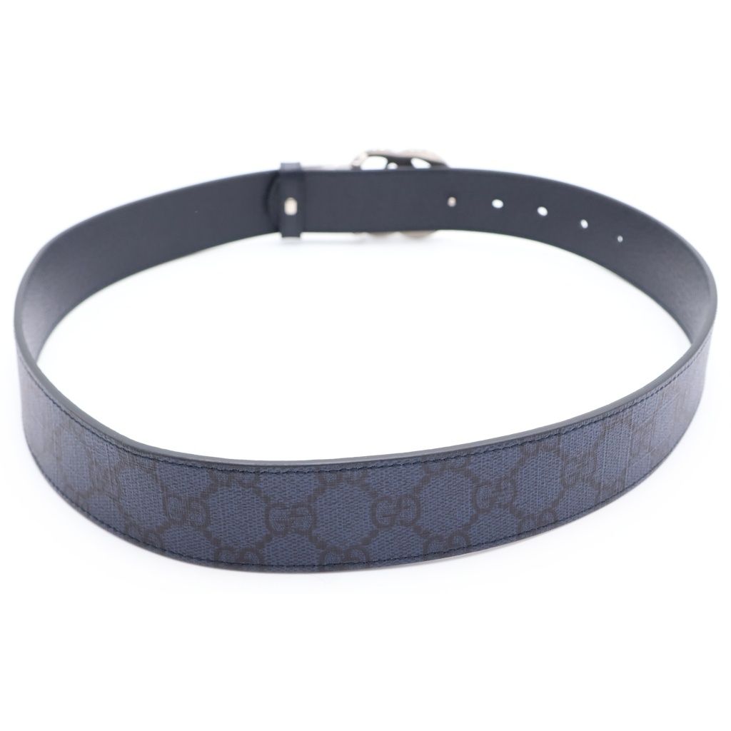 Gucci Interlocking G Buckle Leather Belt Navy GG Supreme Silver — view 2