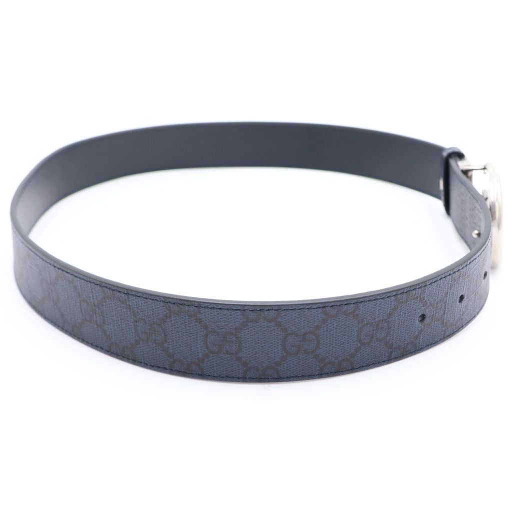 Gucci Interlocking G Buckle Leather Belt Navy GG Supreme Silver — view 3