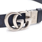 Gucci Interlocking G Buckle Leather Belt Navy GG Supreme Silver — view 4