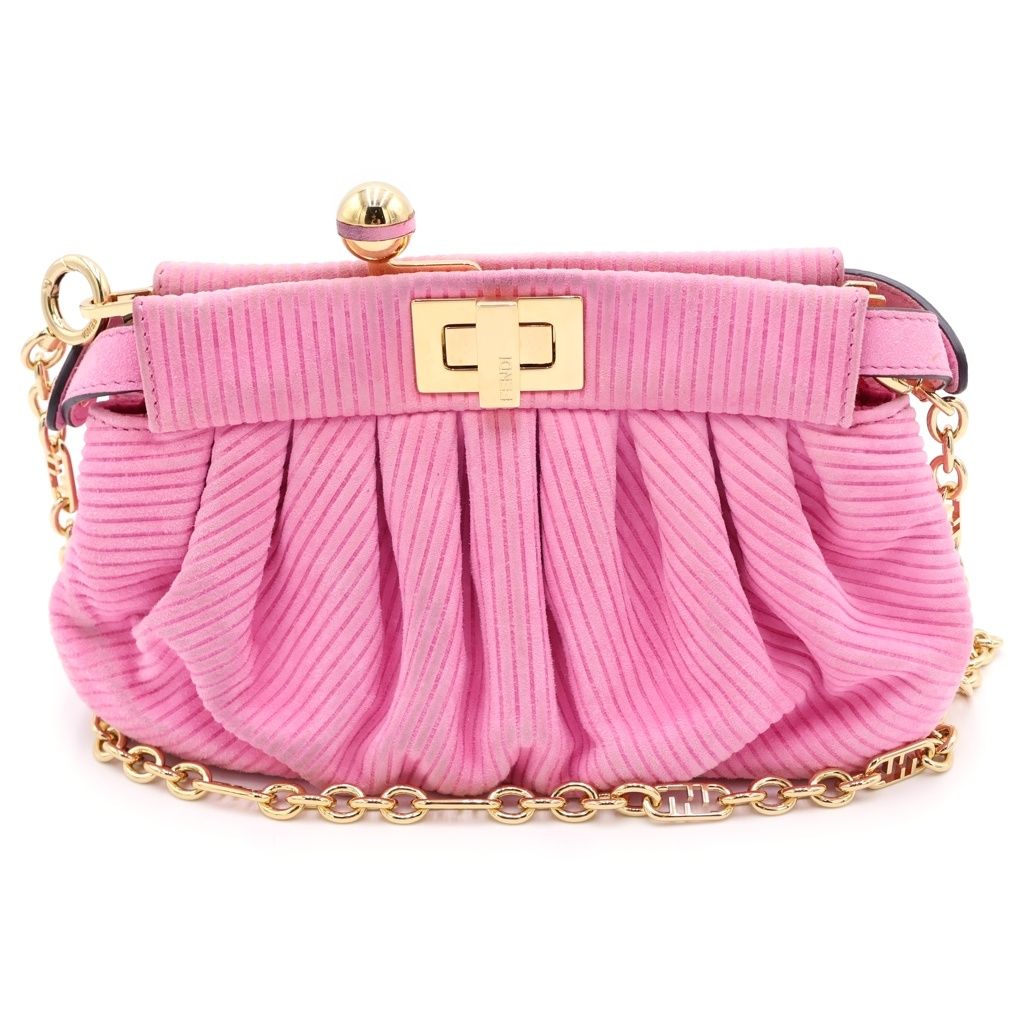 Fendi Peekaboo Click Chain Mini Shoulder Bag Pink Suede Gold — view 2