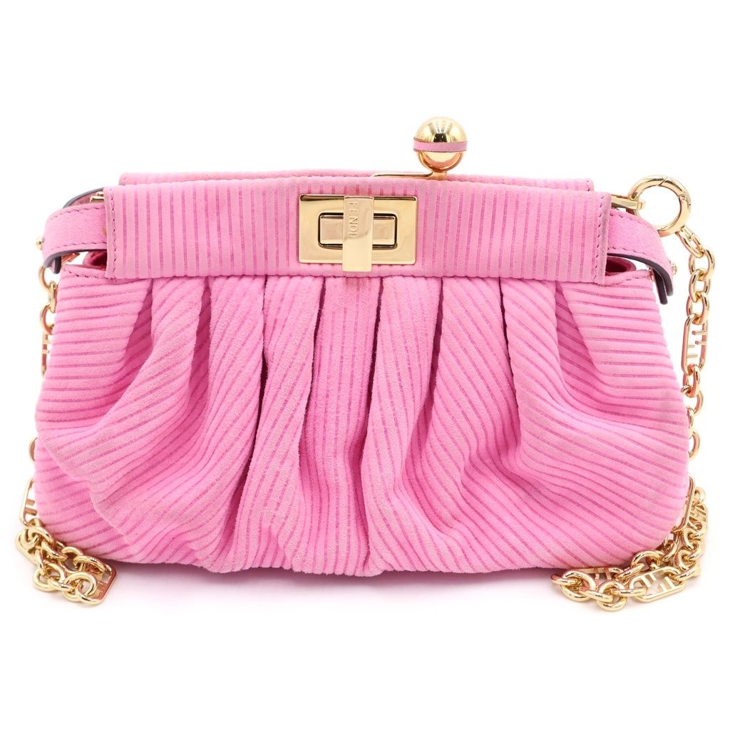 Fendi Peekaboo Click Chain Mini Shoulder Bag Pink Suede Gold