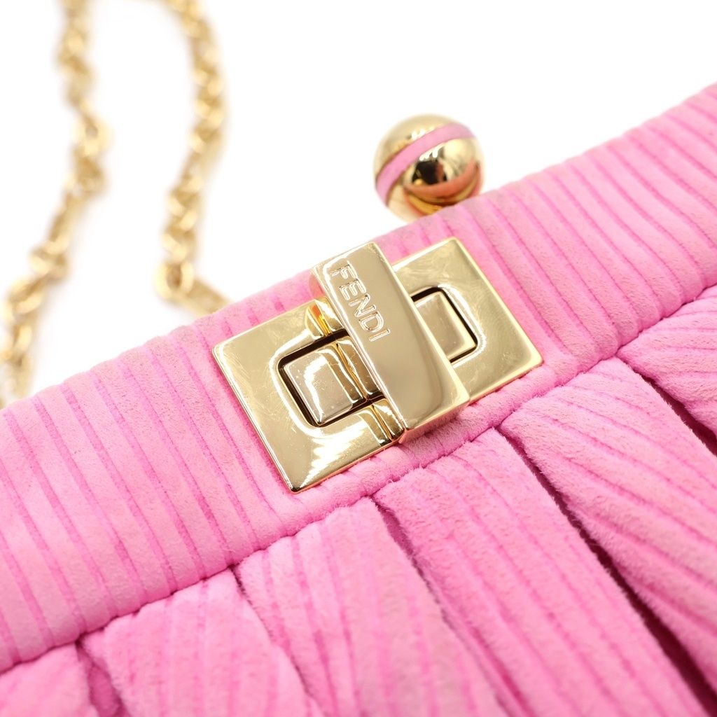 Fendi Peekaboo Click Chain Mini Shoulder Bag Pink Suede Gold — view 6