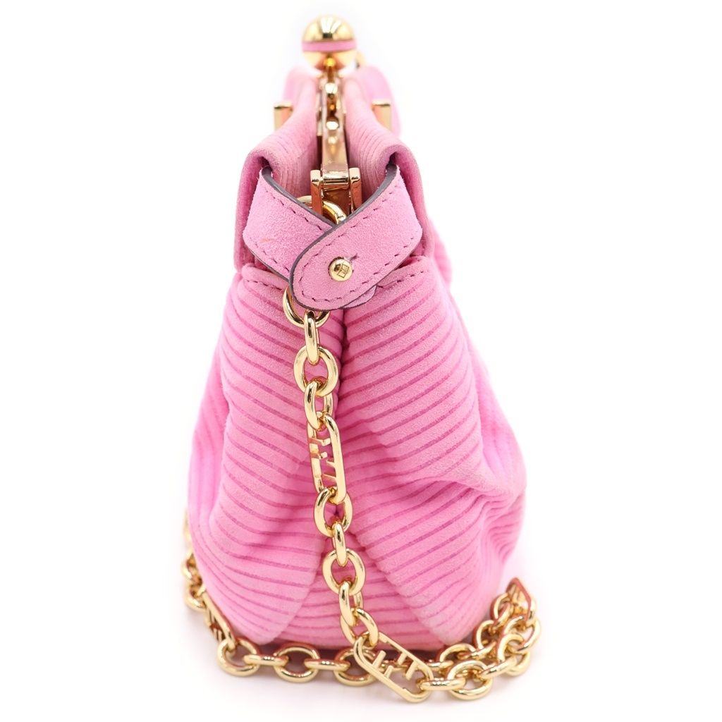 Fendi Peekaboo Click Chain Mini Shoulder Bag Pink Suede Gold — view 3