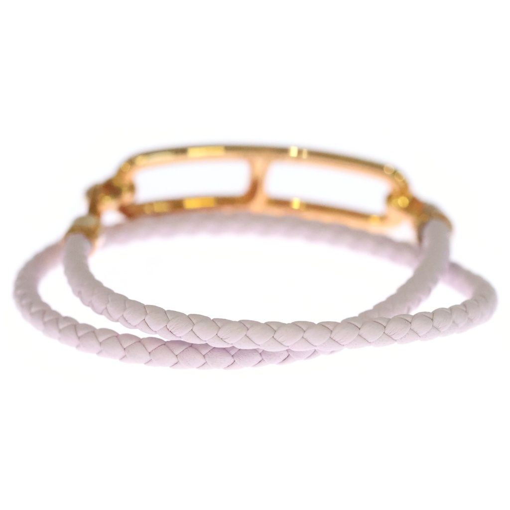 Hermes Roulis Double Tour Leather Bracelet Rose Sakura Gold Plated Pink — view 2