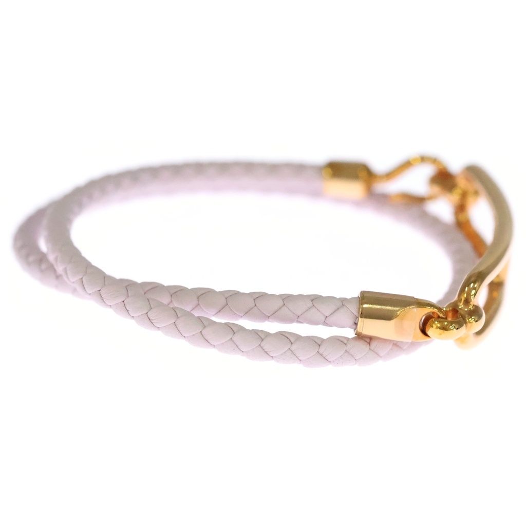 Hermes Roulis Double Tour Leather Bracelet Rose Sakura Gold Plated Pink — view 3