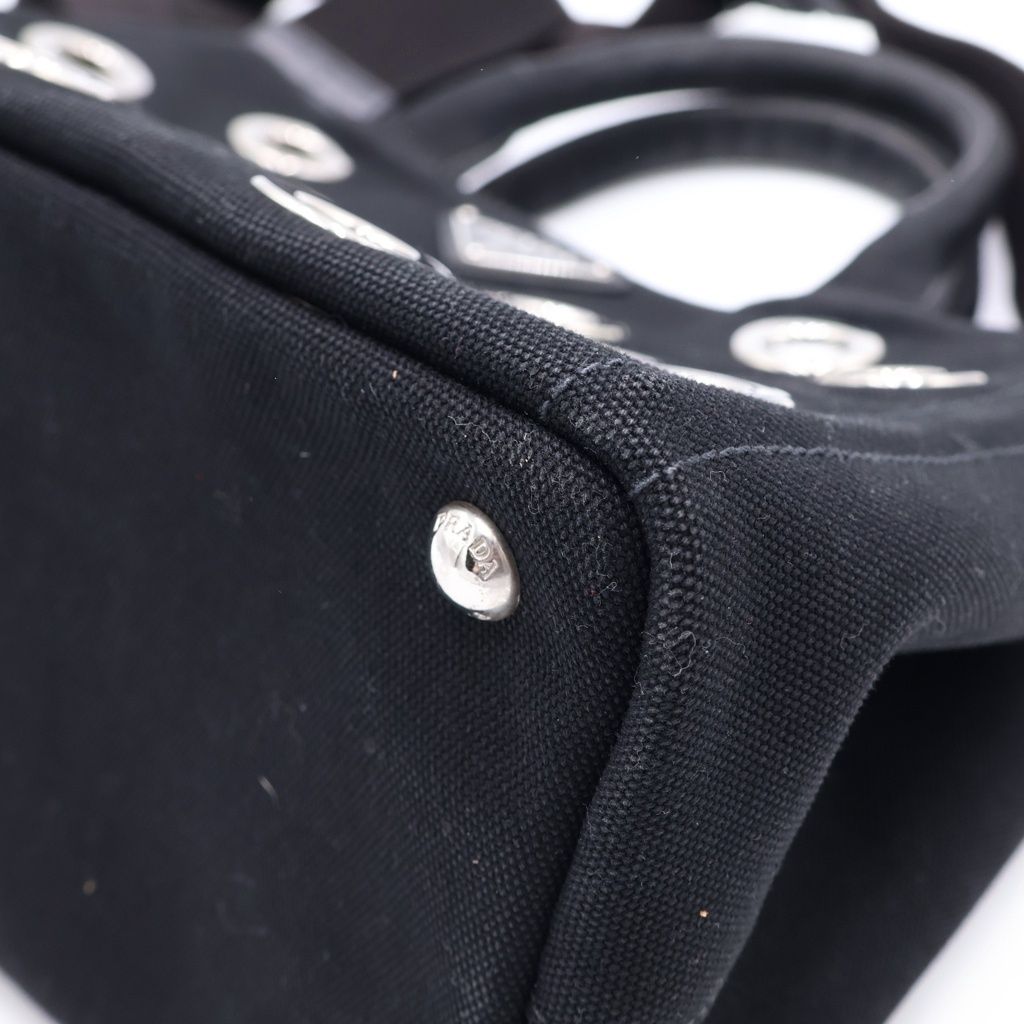 Prada Canapa Perforated 2-Way Shoulder Bag Black Canvas Silver — view 5