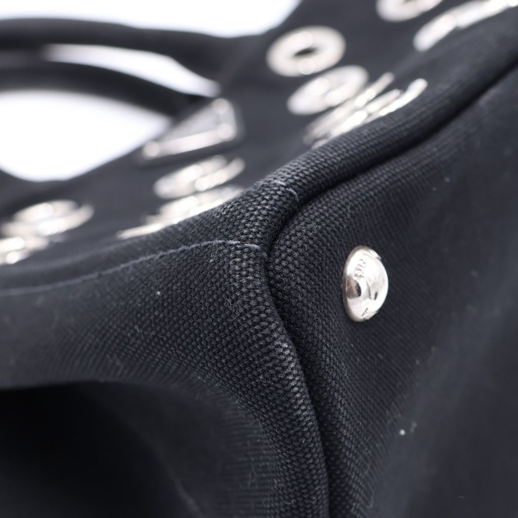 Prada Canapa Perforated 2-Way Shoulder Bag Black Canvas Silver — view 6