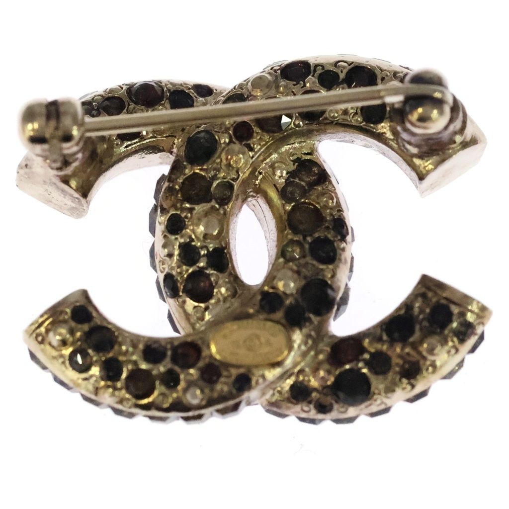 Chanel Mark Rhinestone Brooch Pin Badge Gold — view 2