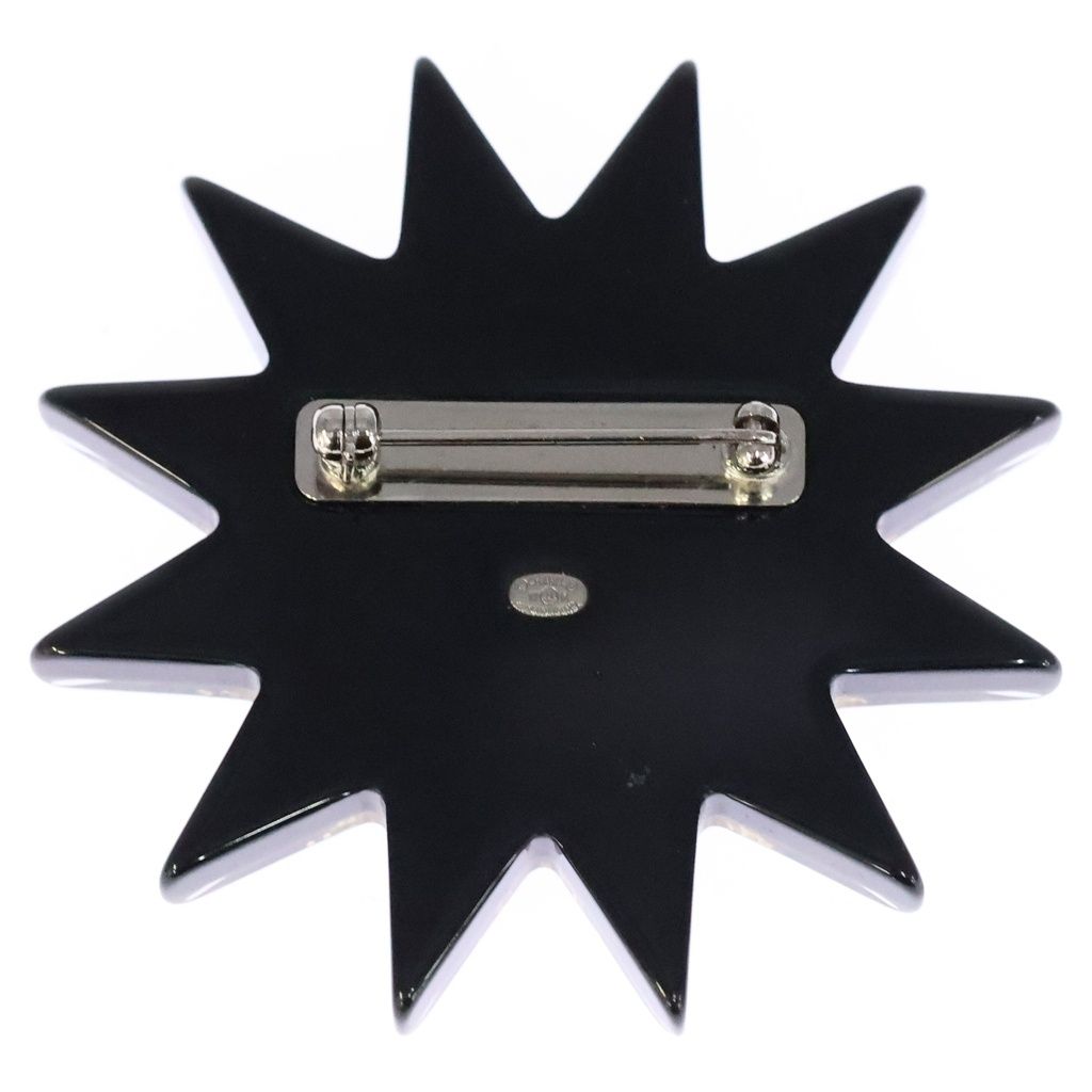 Chanel Sun Motif Rhinestone Brooch Pin Badge Black Yellow Resin Strass — view 2