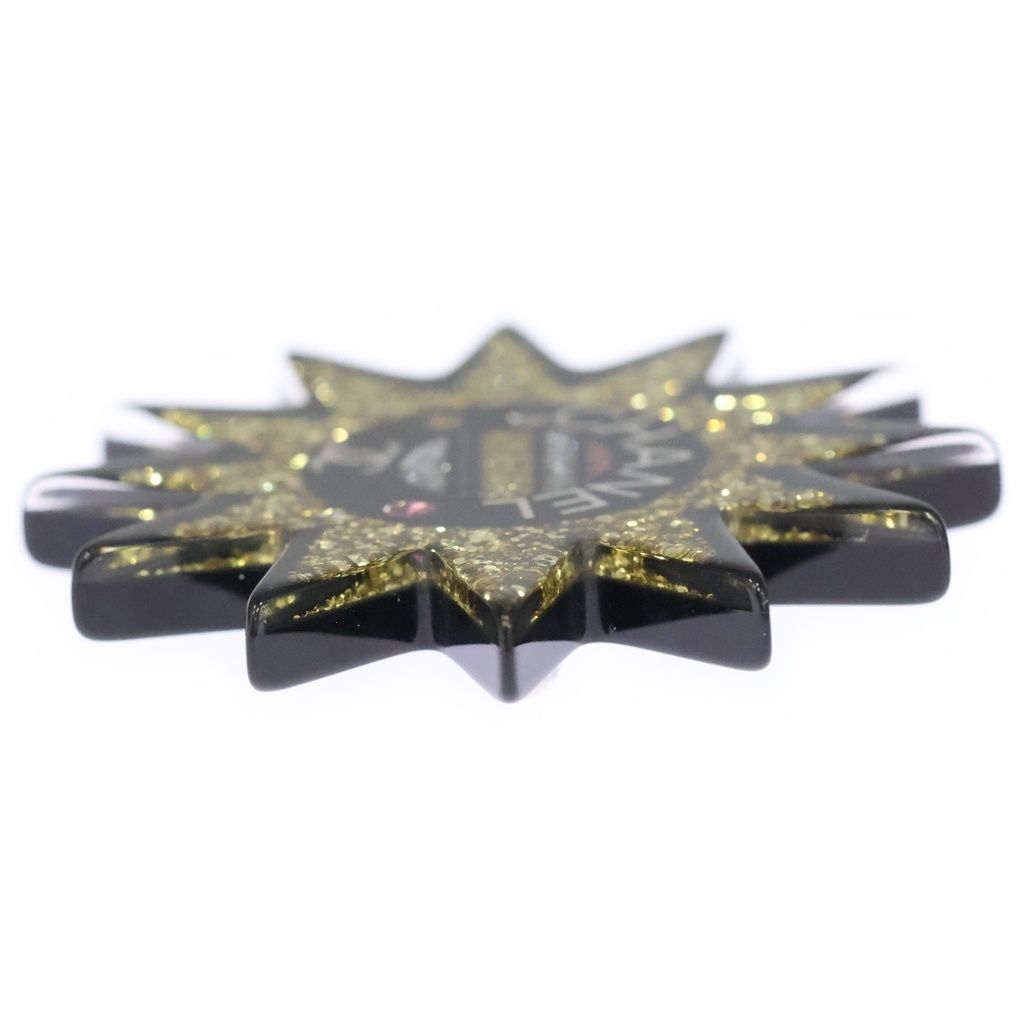 Chanel Sun Motif Rhinestone Brooch Pin Badge Black Yellow Resin Strass — view 4
