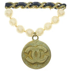 Chanel CC Logo Pearl Brooch Pin Badge Black