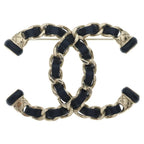 Chanel Coco Brooch CC Logo Leather Black Gold