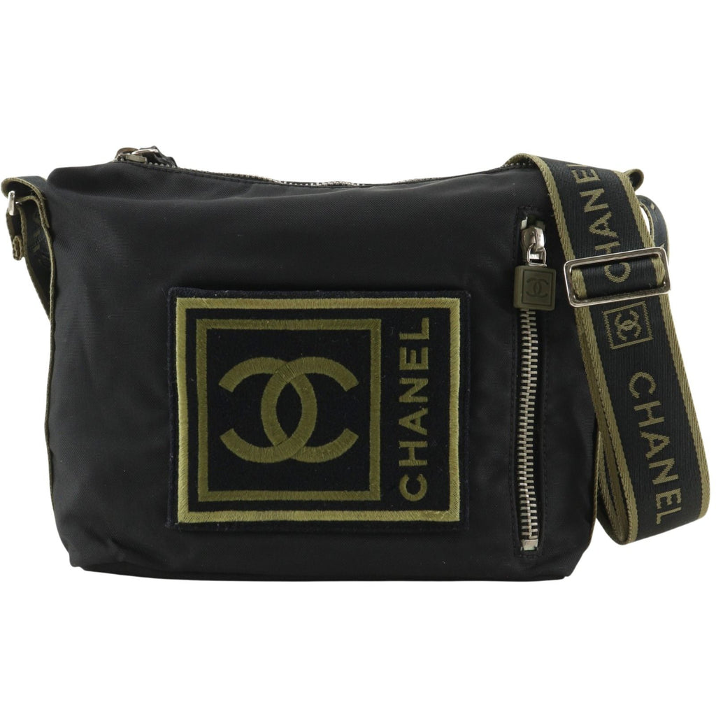 Chanel Sports Line Nylon Canvas Black Khaki Shoulder Bag