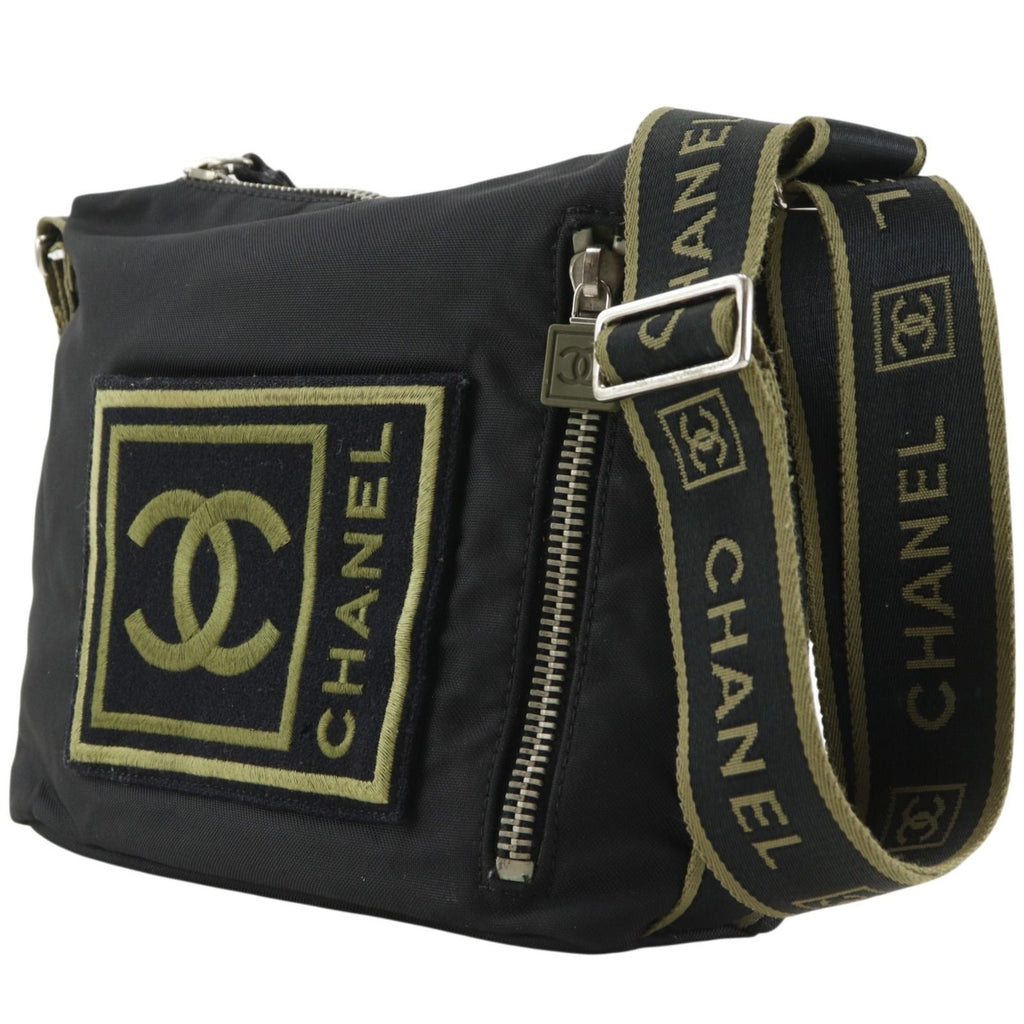 Chanel Sports Line Nylon Canvas Black Khaki Shoulder Bag — view 2