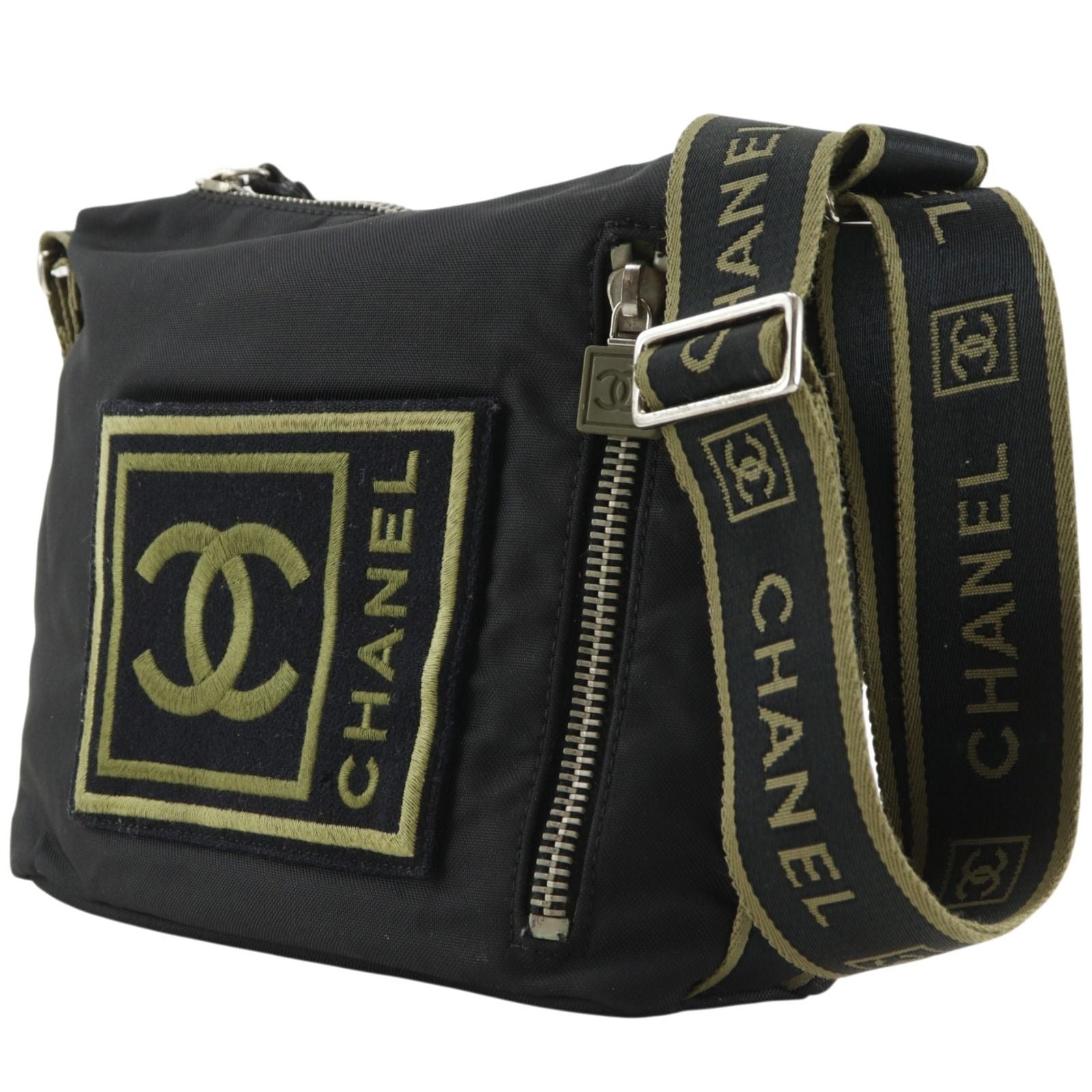 Chanel Sports Line Nylon Canvas Black Khaki Shoulder Bag — view 2