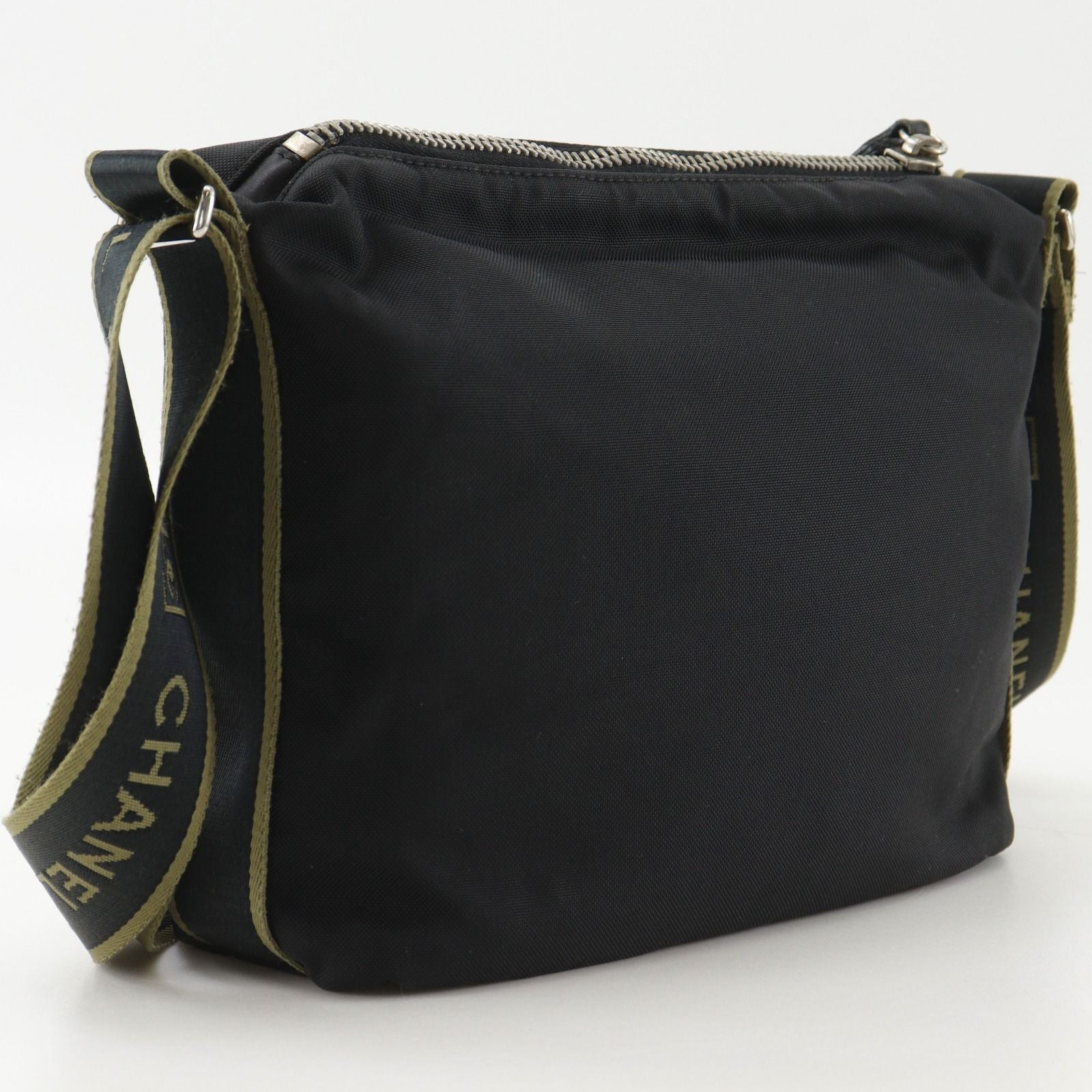 Chanel Sports Line Nylon Canvas Black Khaki Shoulder Bag — view 3