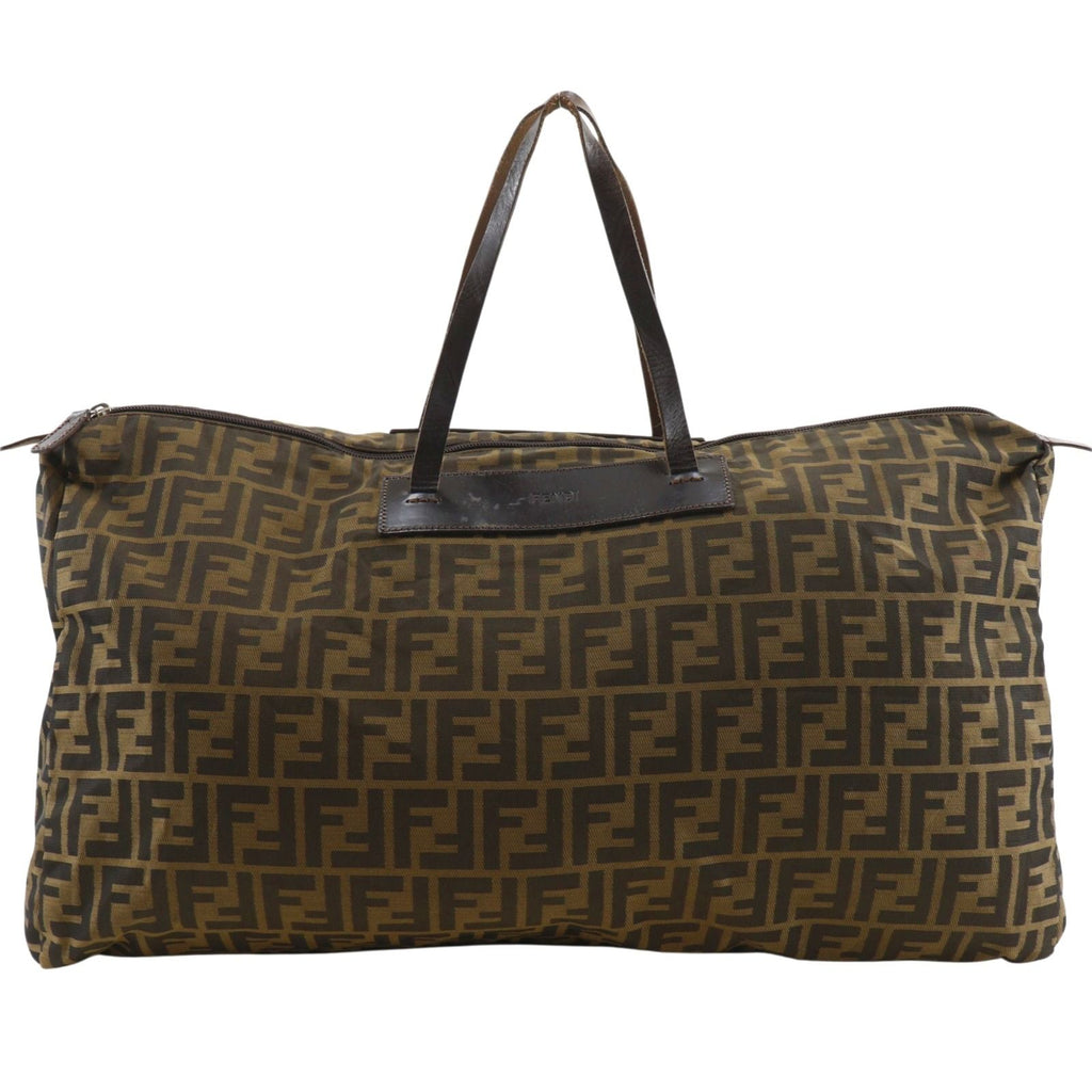 Fendi Zucca Folding Nylon Canvas Brown Boston Bag