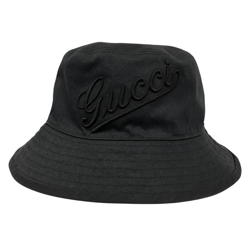 Gucci Bucket Hat Logo Embroidery M 58 Black