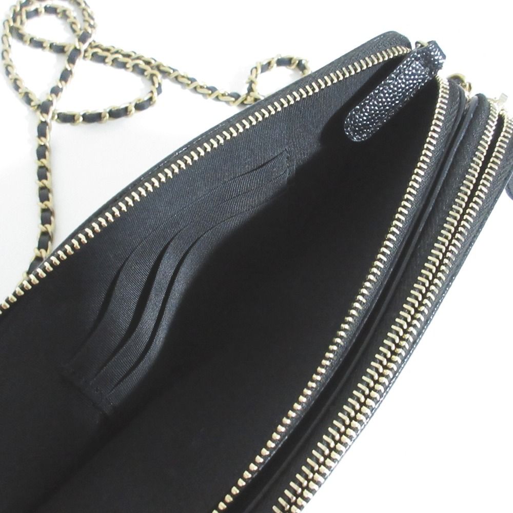 Chanel Deauville Caviar Leather Chain Wallet Shoulder Bag Black — view 8