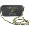 Chanel Deauville Caviar Leather Chain Wallet Shoulder Bag Black
