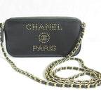 Chanel Deauville Caviar Leather Chain Wallet Shoulder Bag Black