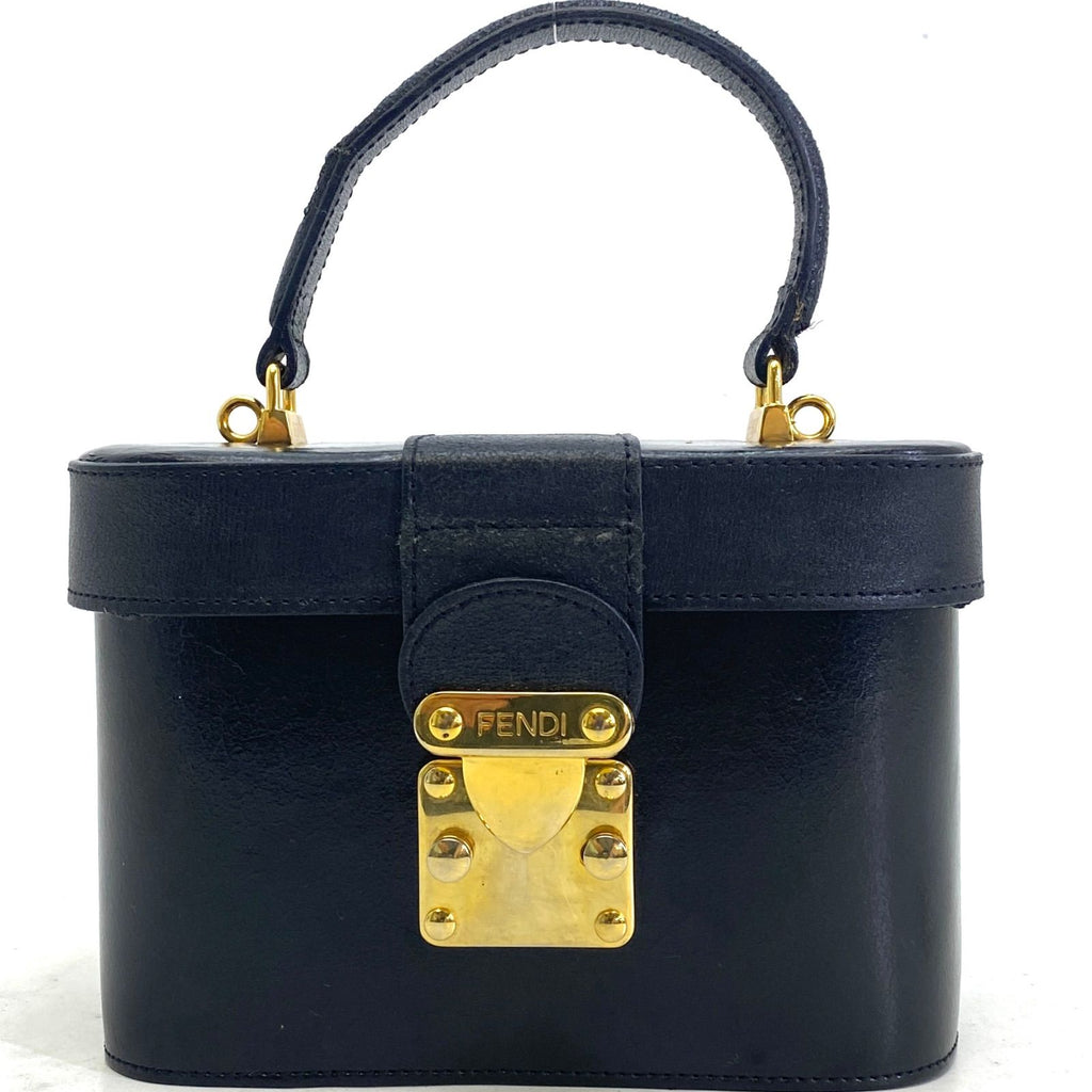 Fendi Vanity Bag Vintage Style Leather Black