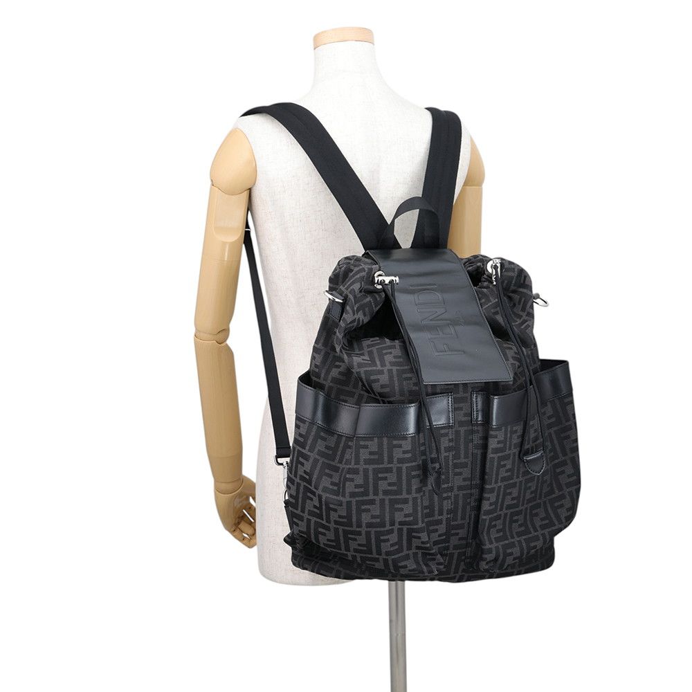 Fendi Backpack Drawstring FF Jacquard Leather Black — view 5