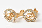 Dior Earrings Vintage Logo Rhinestone Gold — view 3