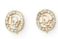 Dior Earrings Vintage Logo Rhinestone Gold