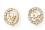 Dior Earrings Vintage Logo Rhinestone Gold