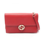 Gucci Shoulder Bag Interlocking Red Leather Chain Wallet